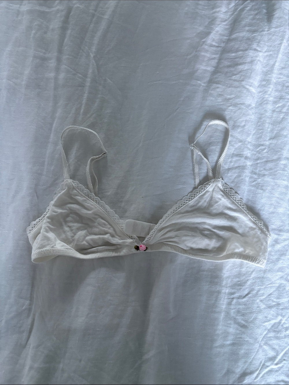 Zara White Lace-Trim Bralette with Pink Accent